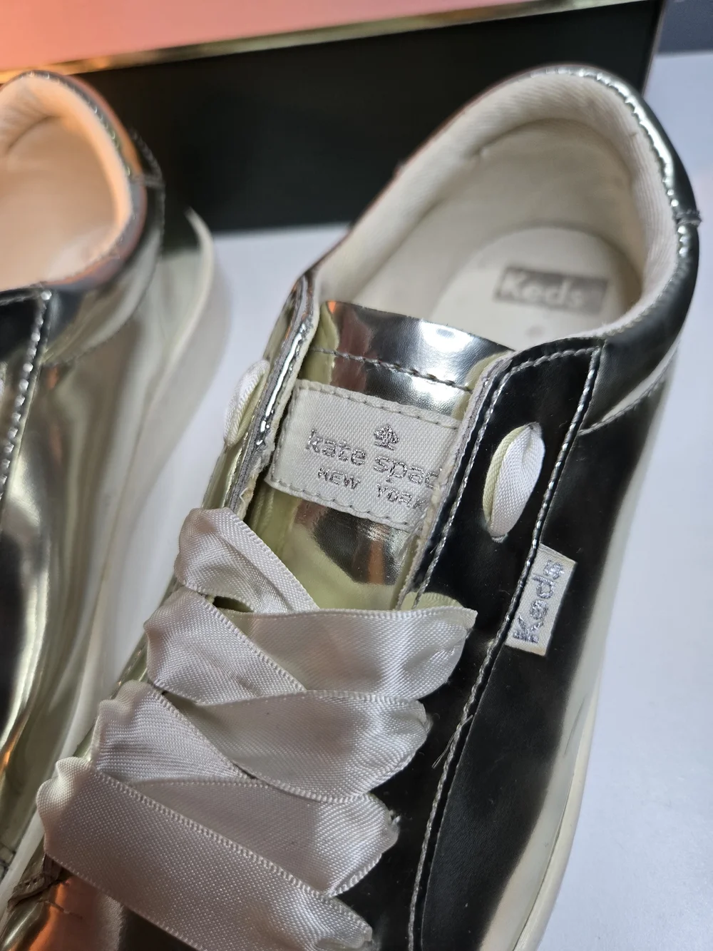 Kate Spade X Keds Silver Metallic Women's Sneakers - Casual Shine Size 6